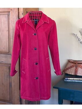 Denim & Co Red Denim Coat Fully Lined Contrasting White Stitching